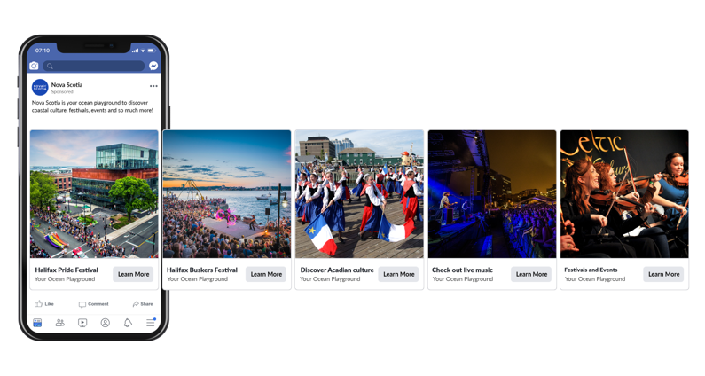 Facebook carousel ad featuring cultural events and festivals.